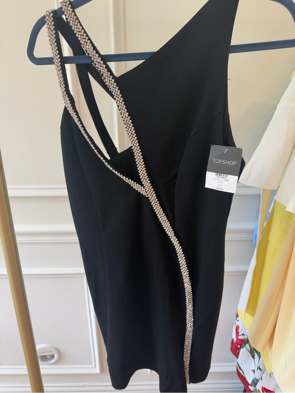 Topshop Black One-Shoulder Dress with Rhinestone Trim